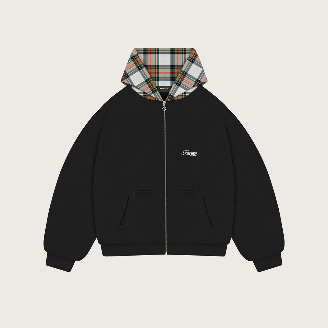 PLAID HOOD ZIPPER