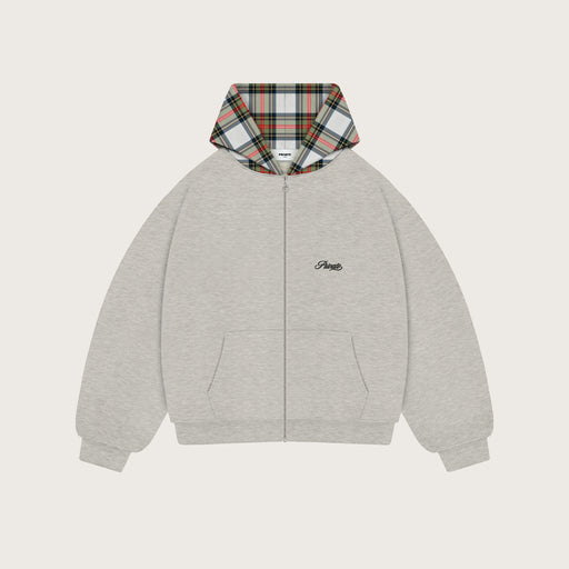 PLAID HOOD ZIPPER